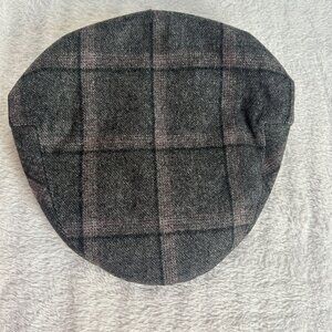 Neiman Marcus Mens Plaid Camel Hair Newsboy Cap Golf Hat One Size Black New $45